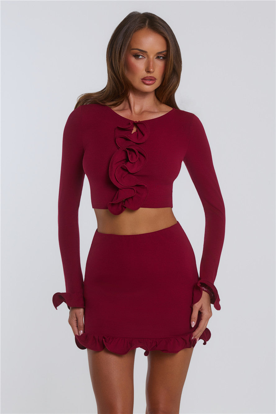Summer Lush Long Sleeve Crop Top Wine