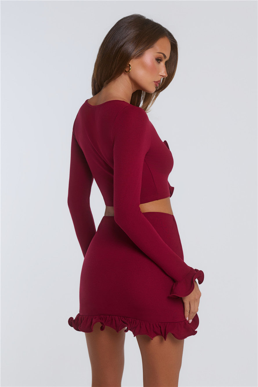 Summer Lush Long Sleeve Crop Top Wine