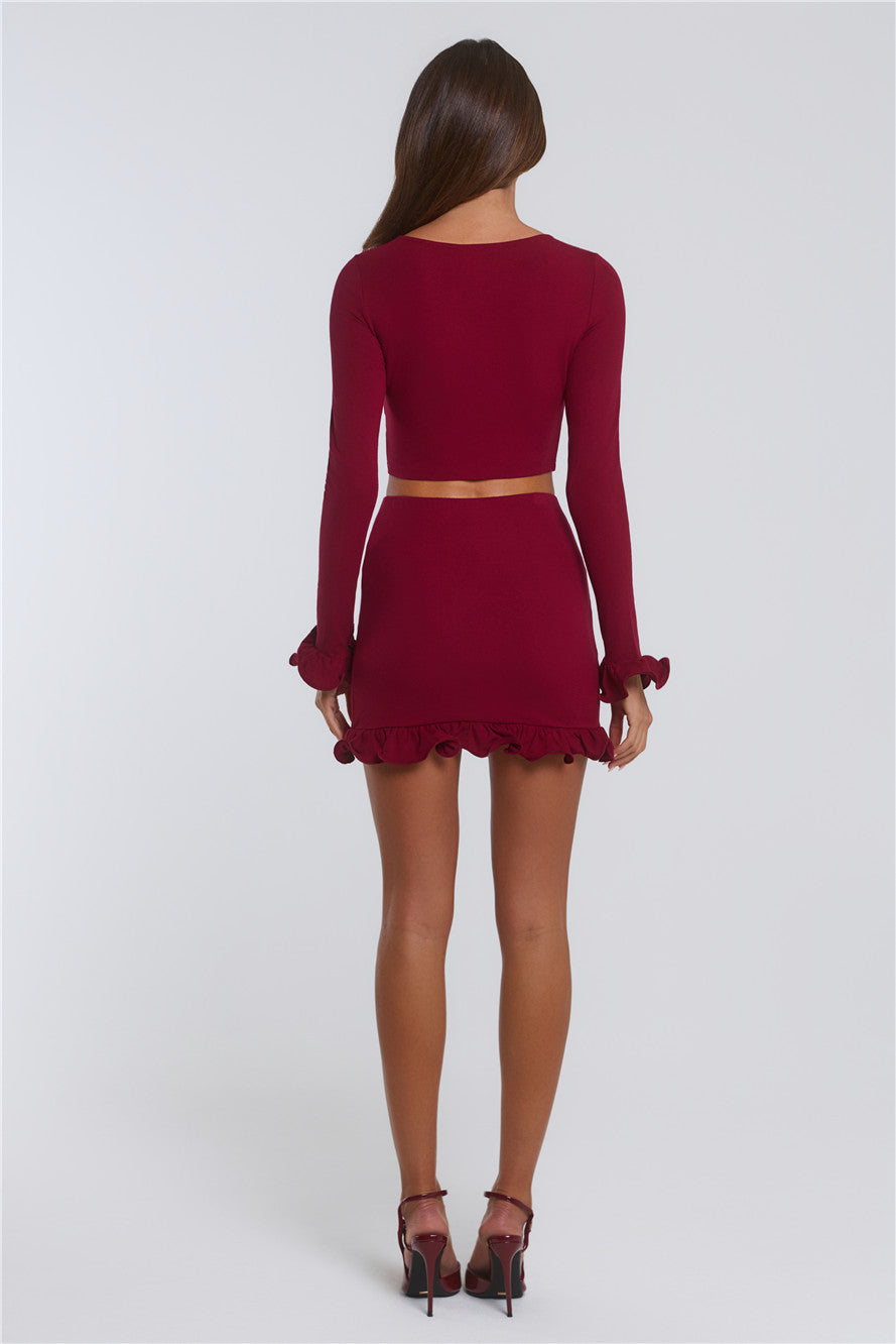 Summer Lush Long Sleeve Crop Top Wine