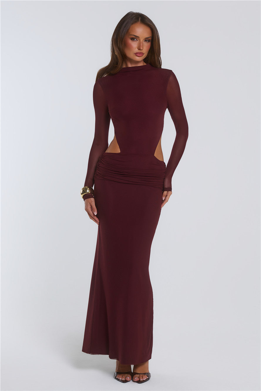 Star Crossed Moment Long Sleeve Maxi Dress Wine