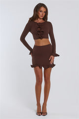 Summer Lush Long Sleeve Crop Top Chocolate