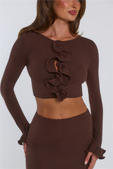 Summer Lush Long Sleeve Crop Top Chocolate