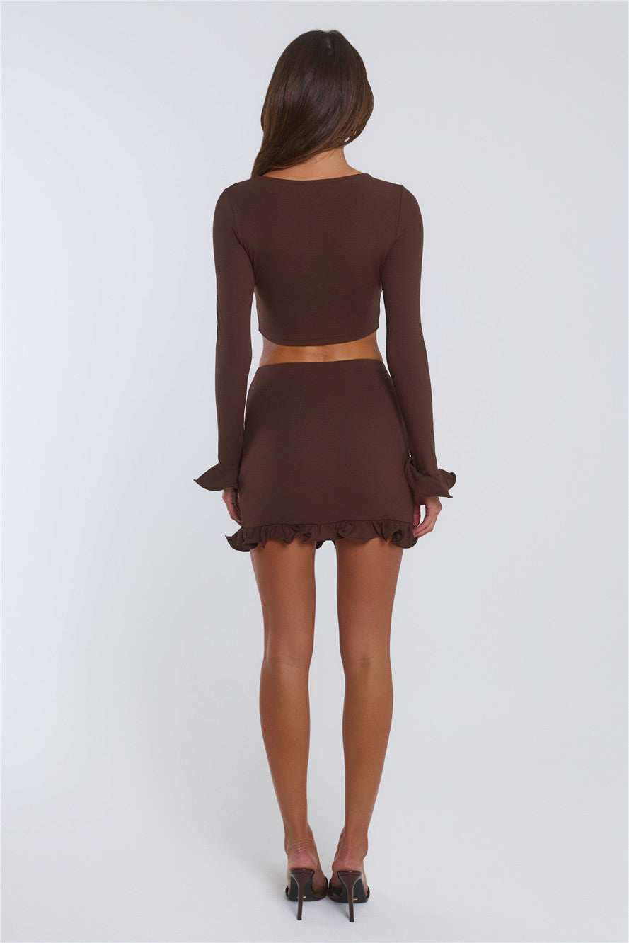 Summer Lush Long Sleeve Crop Top Chocolate