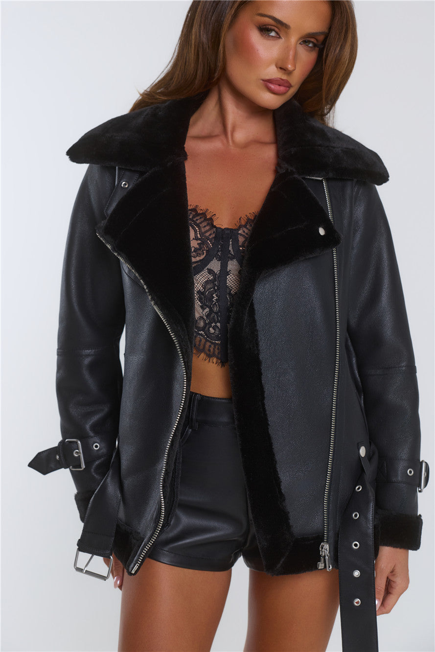 Whispers In The Dark Faux Leather Fur Jacket Black