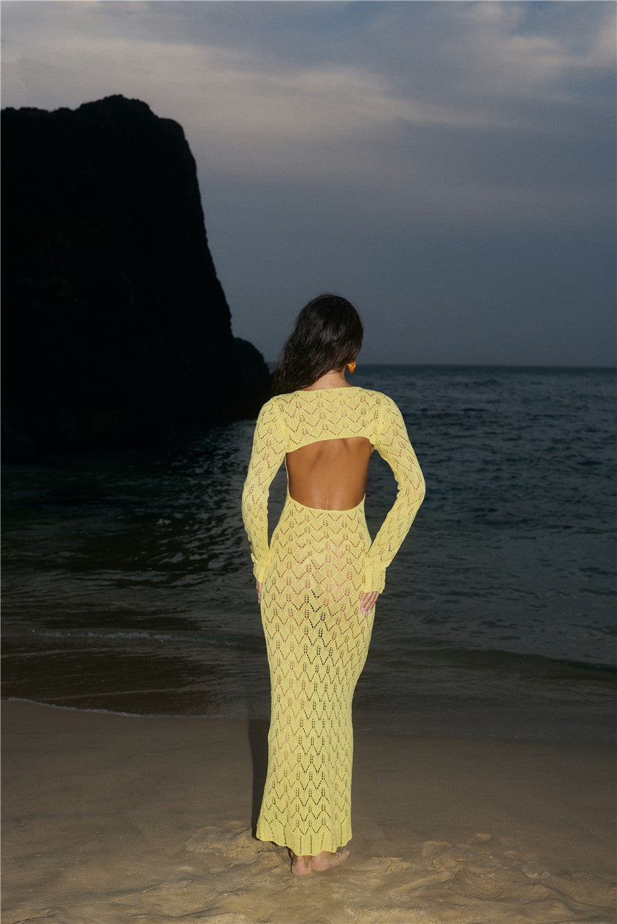Island Aura Long Sleeve Knit Maxi Dress Yellow