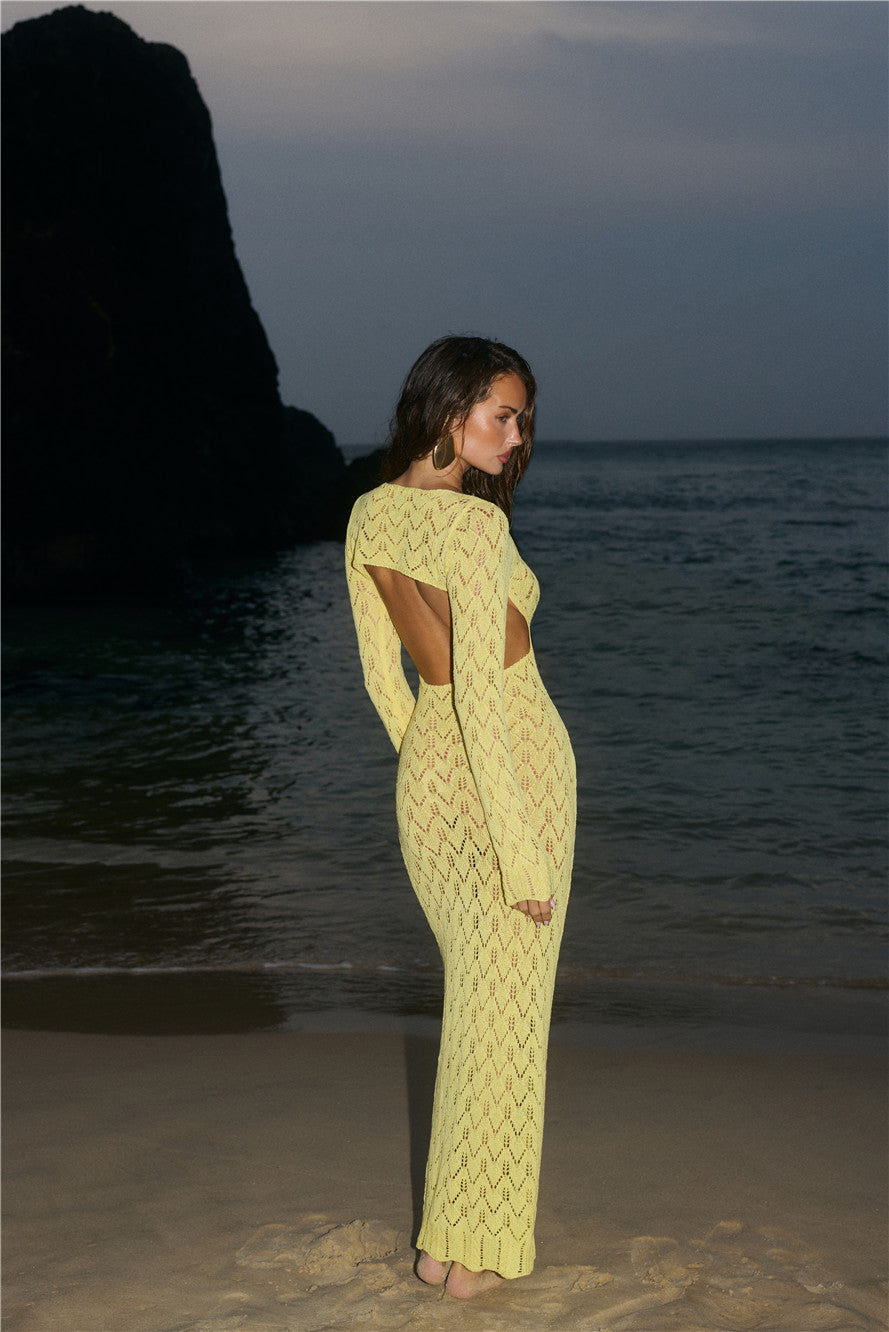 Island Aura Long Sleeve Knit Maxi Dress Yellow