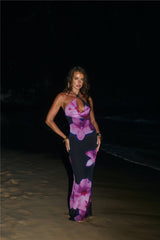 Midnight Blossoms Halter Maxi Dress Floral