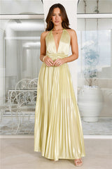 Shimmering Sea Pleated Halter Maxi Dress Sage
