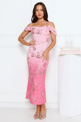 Champagne Sparkle Embellished Maxi Dress Pink