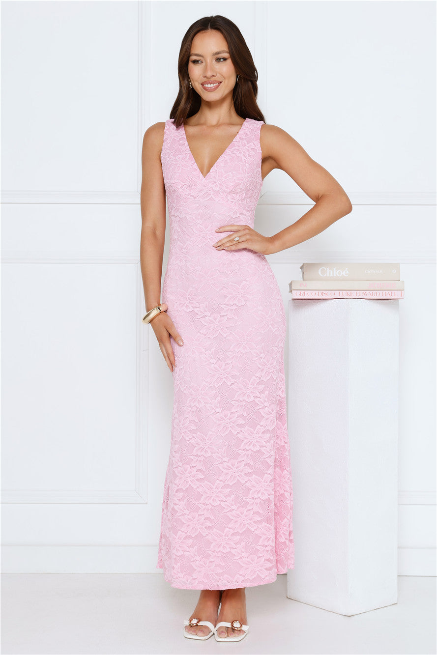 Lace Delights Maxi Dress Pink