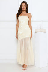 Rosé Mood Strapless Mesh Maxi Dress Yellow