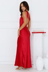 Graceful Elegance One Shoulder Satin Maxi Dress Red