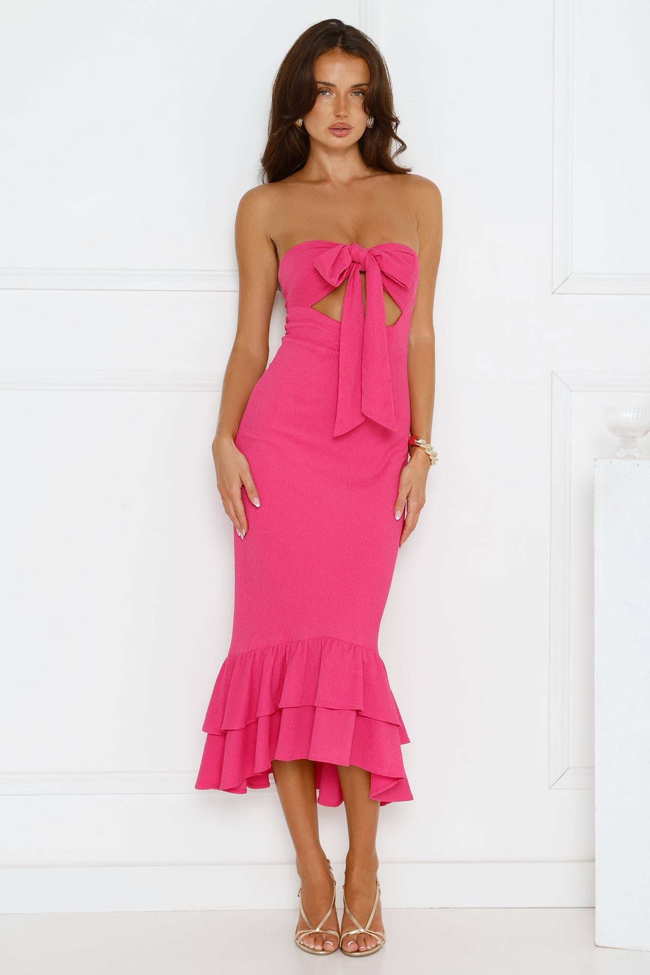 Pop Of Glam Strapless Midi Dress Fuchsia