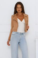 Seeking Thrills Biker Jacket Camel