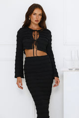 Whimsical Whirls Long Sleeve Top Black