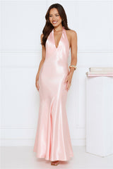 Softly Yours Satin Halter Maxi Dress Pink