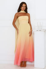 Sunset Magic Strapless Pleated Maxi Dress Yellow