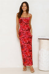 Fabulous Details Mesh Maxi Dress Red