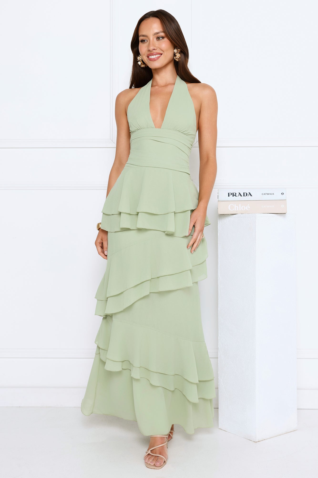 Power Glow Halter Maxi Dress Sage