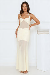 You Glow Halter Mesh Maxi Dress Yellow