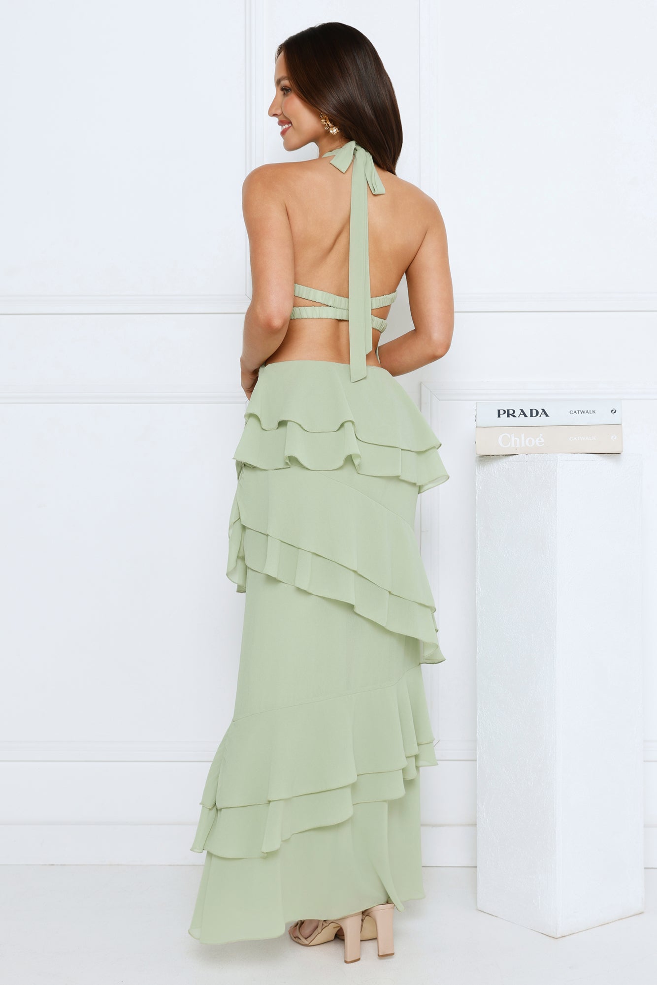 Power Glow Halter Maxi Dress Sage