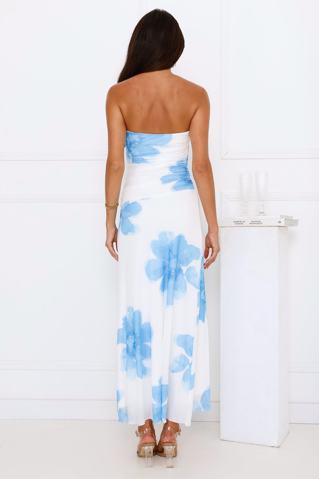 Designer Dream Strapless Mesh Maxi Dress Blue