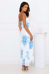 Designer Dream Strapless Mesh Maxi Dress Blue