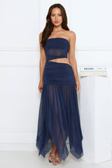Haute Babe Strapless Mesh Maxi Dress Navy