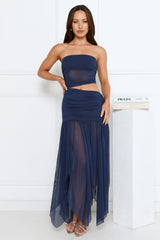 Haute Babe Strapless Mesh Maxi Dress Navy