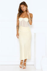 Solar Bloom Strapless Mesh Maxi Dress Yellow