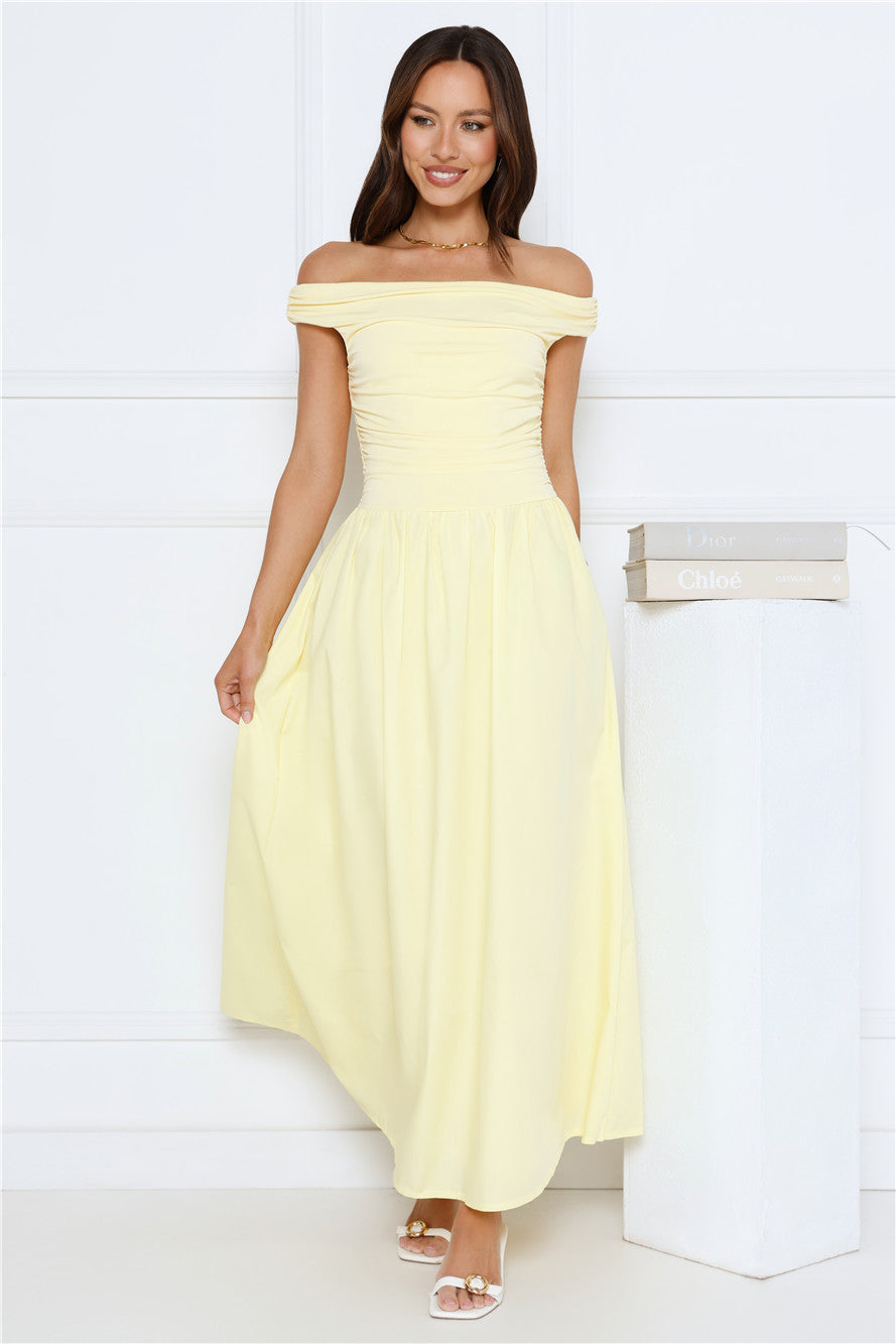 Camellia Charm Off Shoulder Maxi Dress Yellow