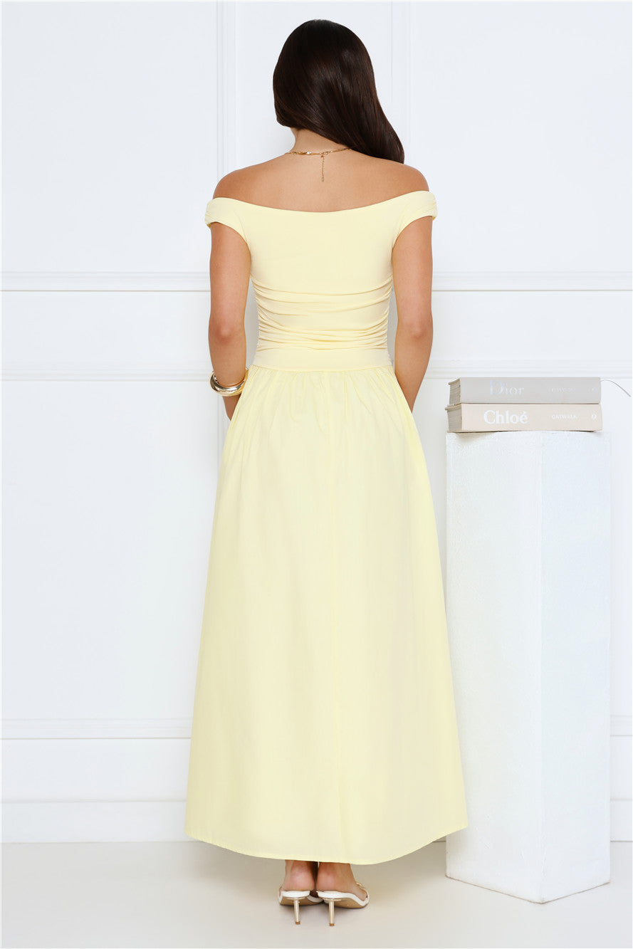 Camellia Charm Off Shoulder Maxi Dress Yellow