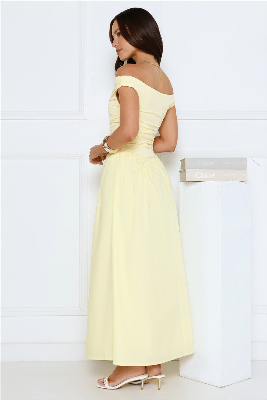 Camellia Charm Off Shoulder Maxi Dress Yellow