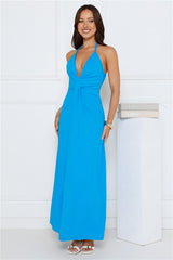 Neon Noir Halter Maxi Dress Blue