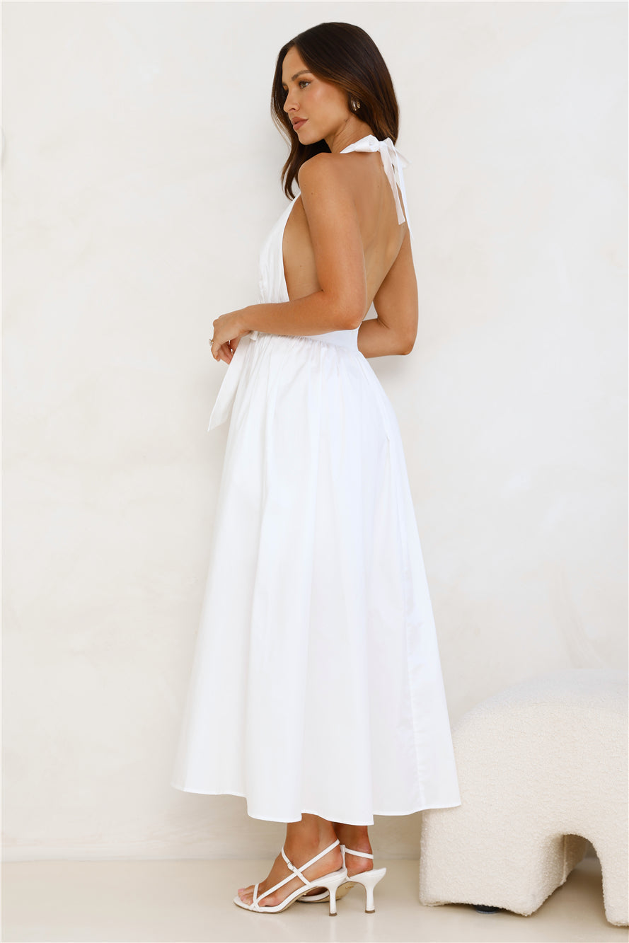 Moonlit Reverie Halter Midi Dress White