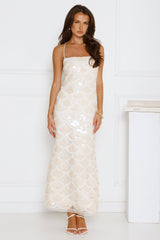 After Party Edit Halter Sequin Maxi Dress Cream