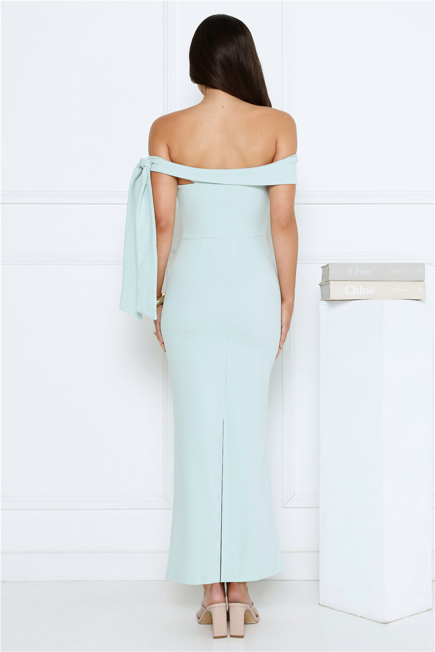 Luxe Fantasy Off Shoulder Maxi Dress Mint