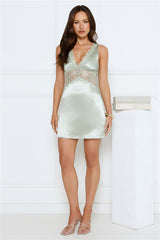 Sweet Tease Satin Mini Dress Sage