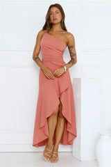 Rule Breaker One Shoulder Midi Dress Coral