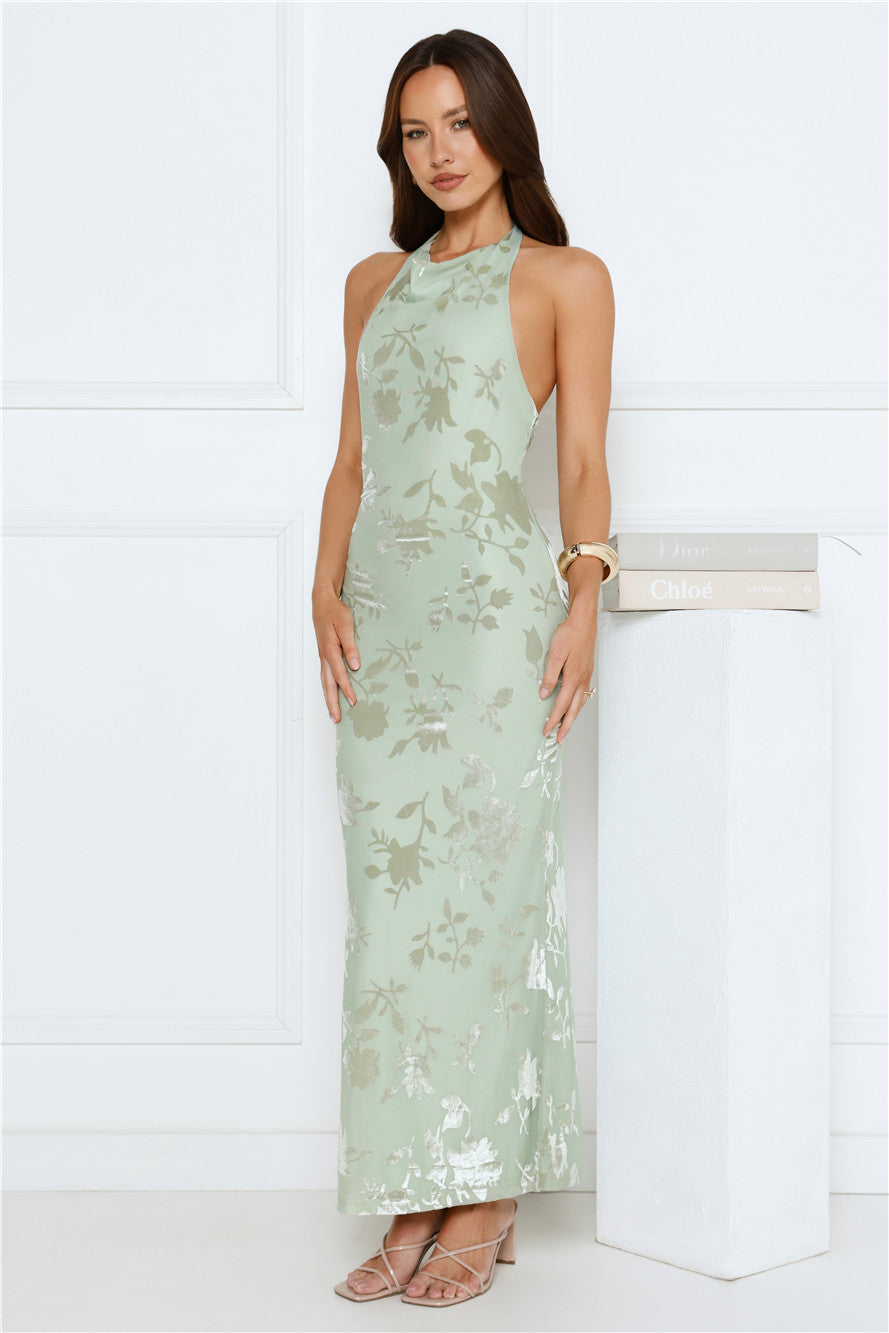 Silk Envy Halter Maxi Dress Sage