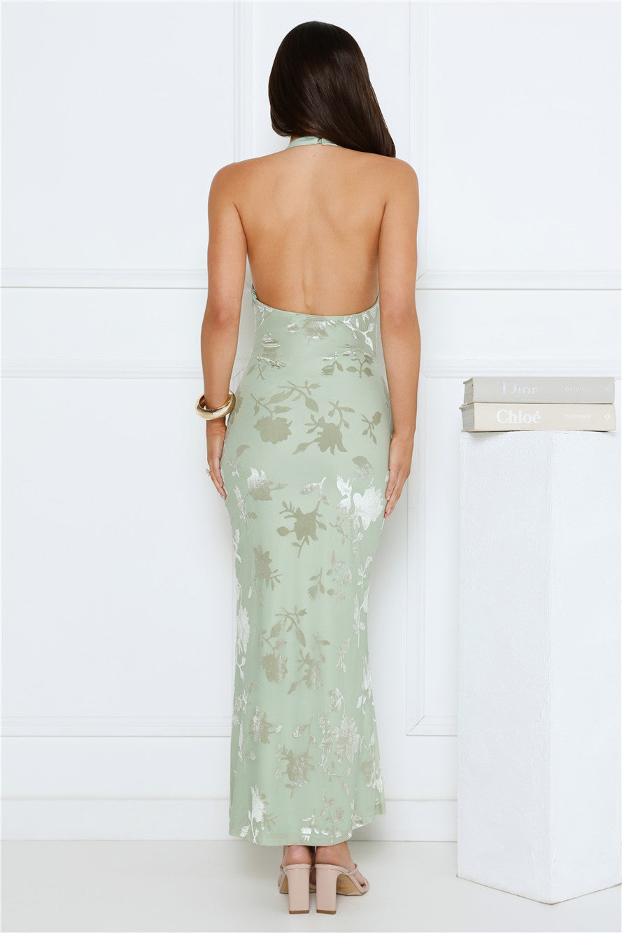 Silk Envy Halter Maxi Dress Sage