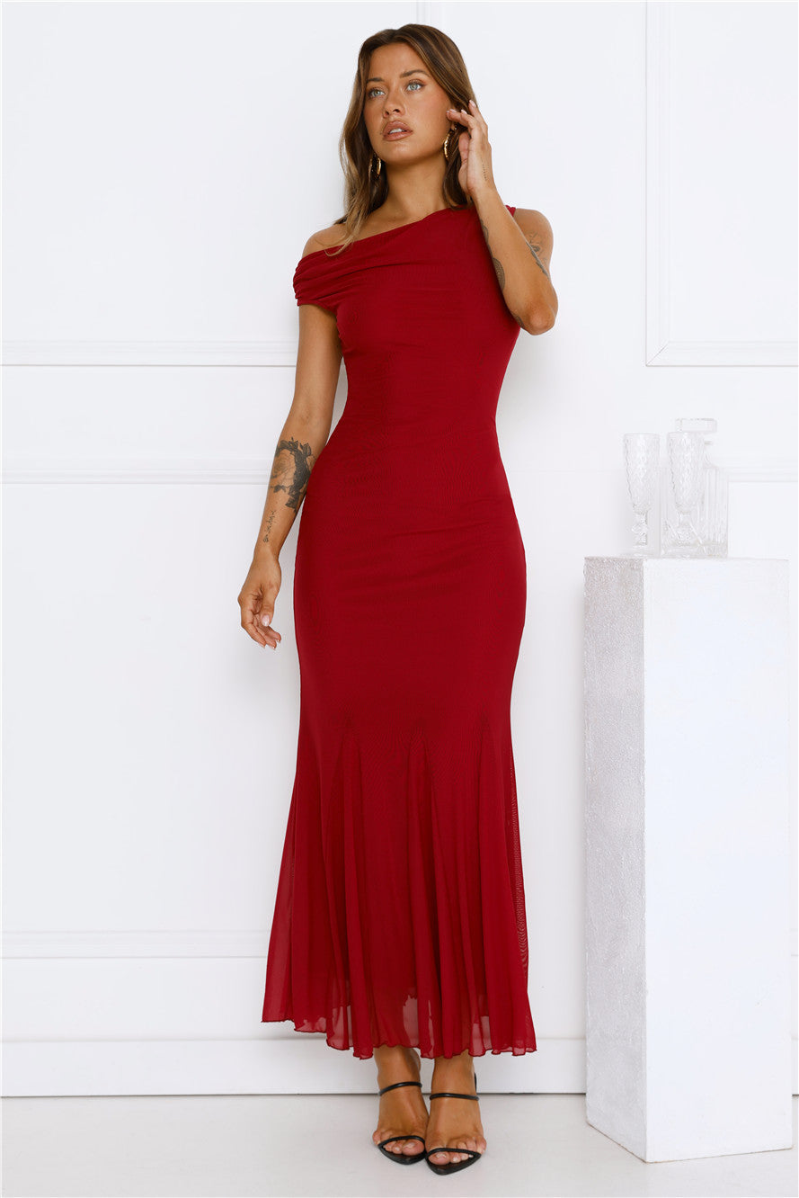 Moonlit Mischief Mesh Maxi Dress Wine