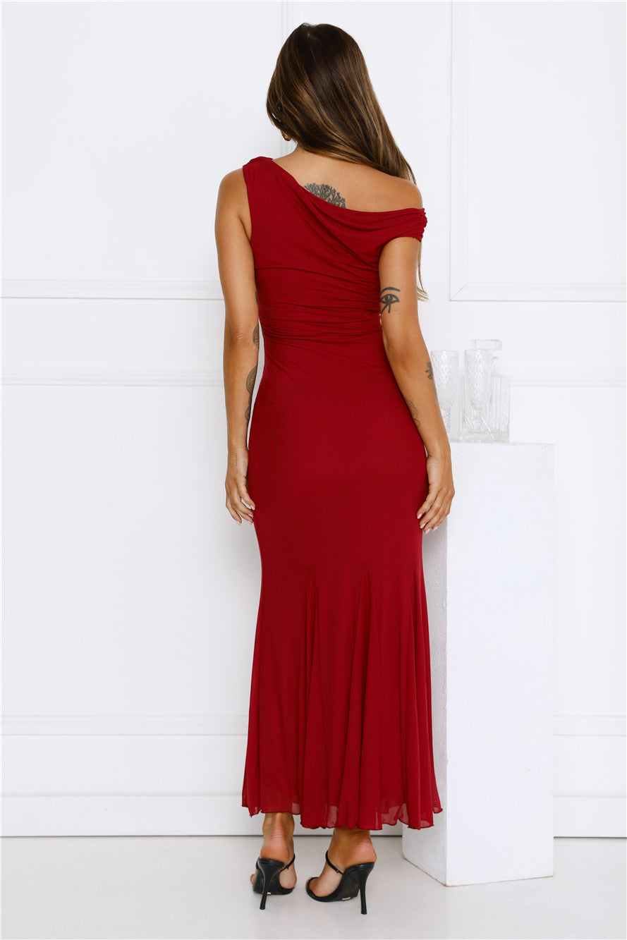 Moonlit Mischief Mesh Maxi Dress Wine