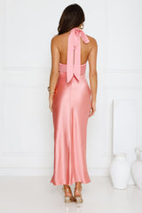 Speaks For Itself Satin Halter Maxi Dress Pink