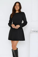 Polished Elegance Long Sleeve Mini Dress Black