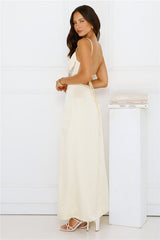 Midnight Heirloom Satin Maxi Dress Yellow