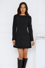 Polished Elegance Long Sleeve Mini Dress Black