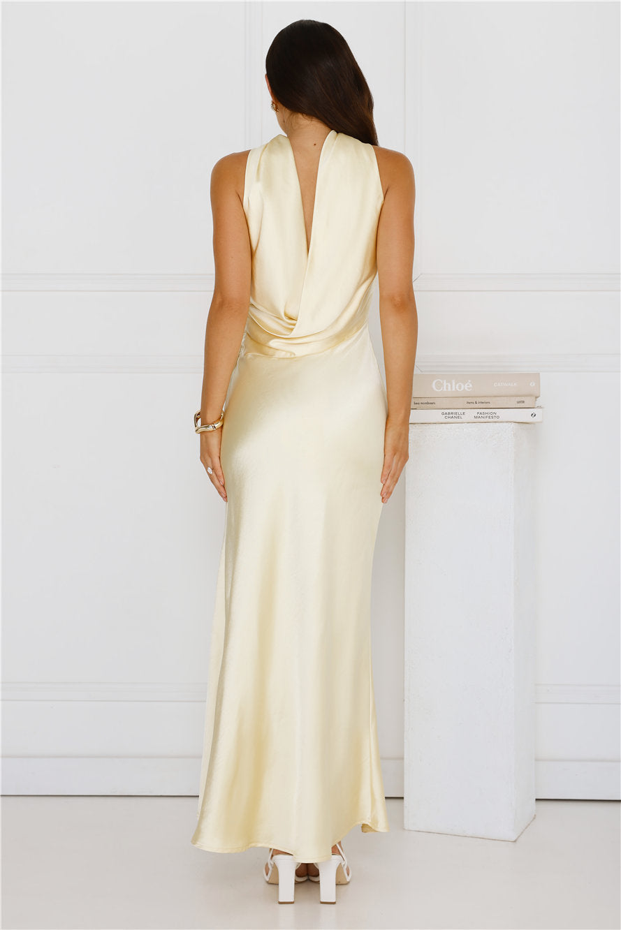 Precious Pearl Satin Maxi Dress Yellow