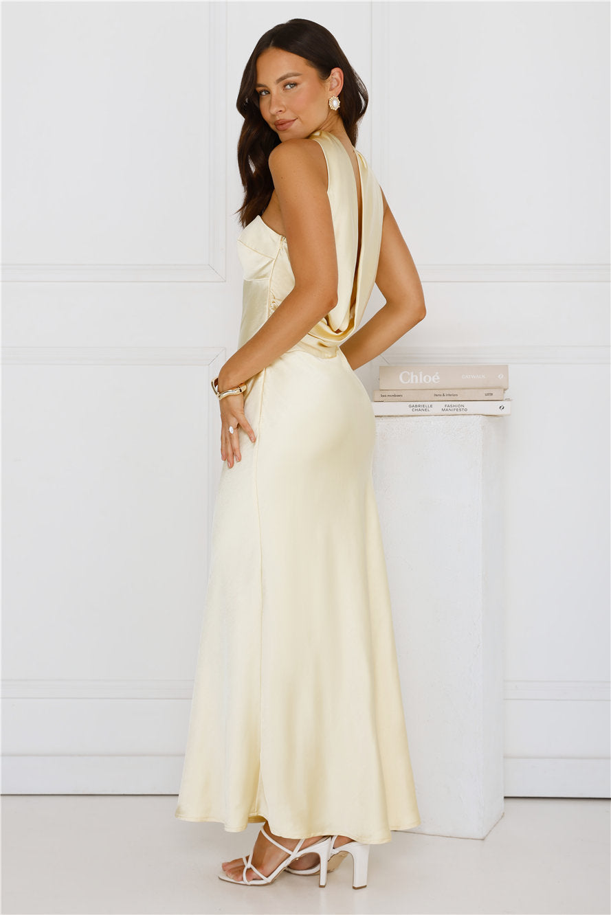 Precious Pearl Satin Maxi Dress Yellow