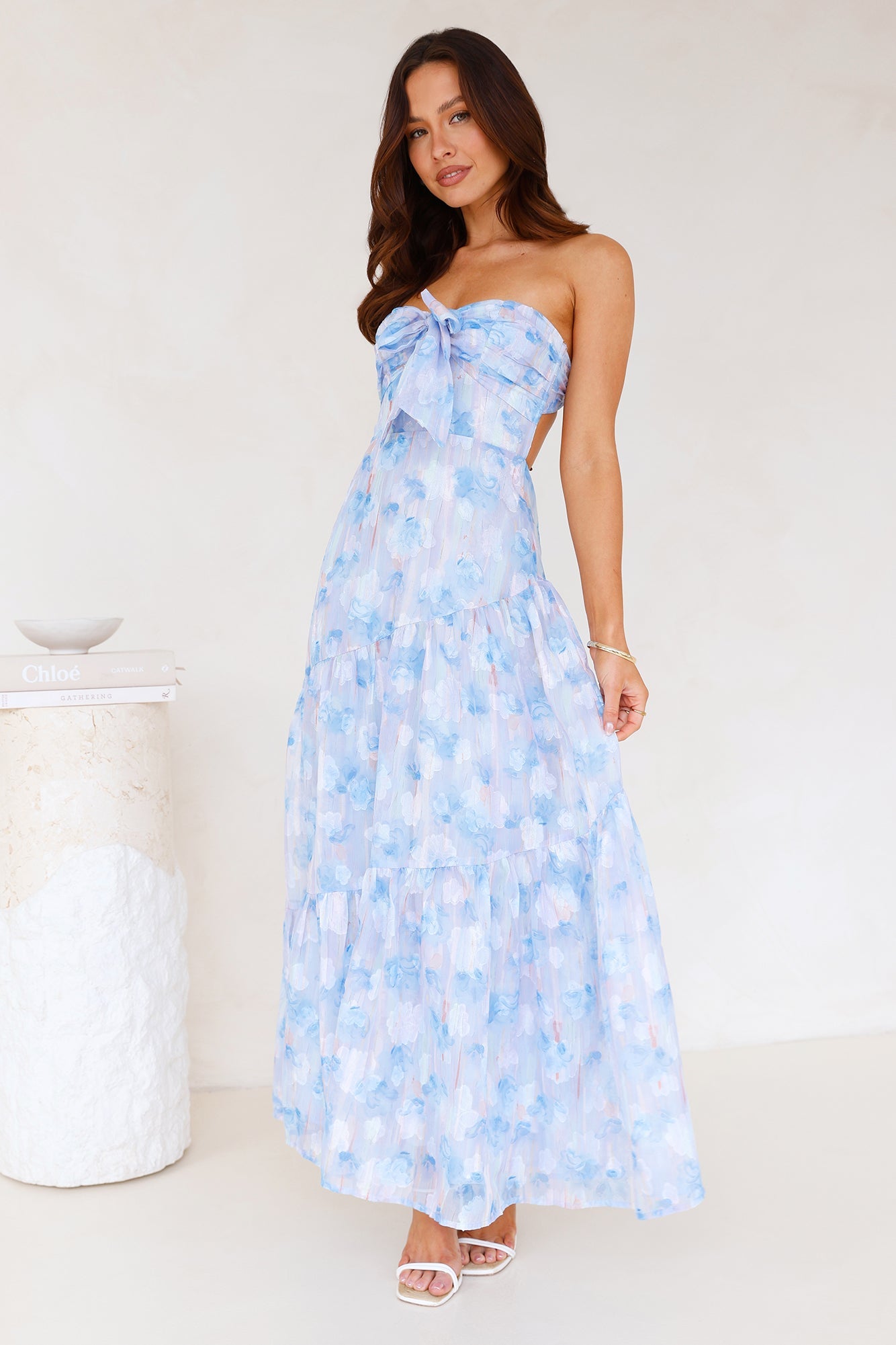 Ethereal Spring Strapless Maxi Dress Blue